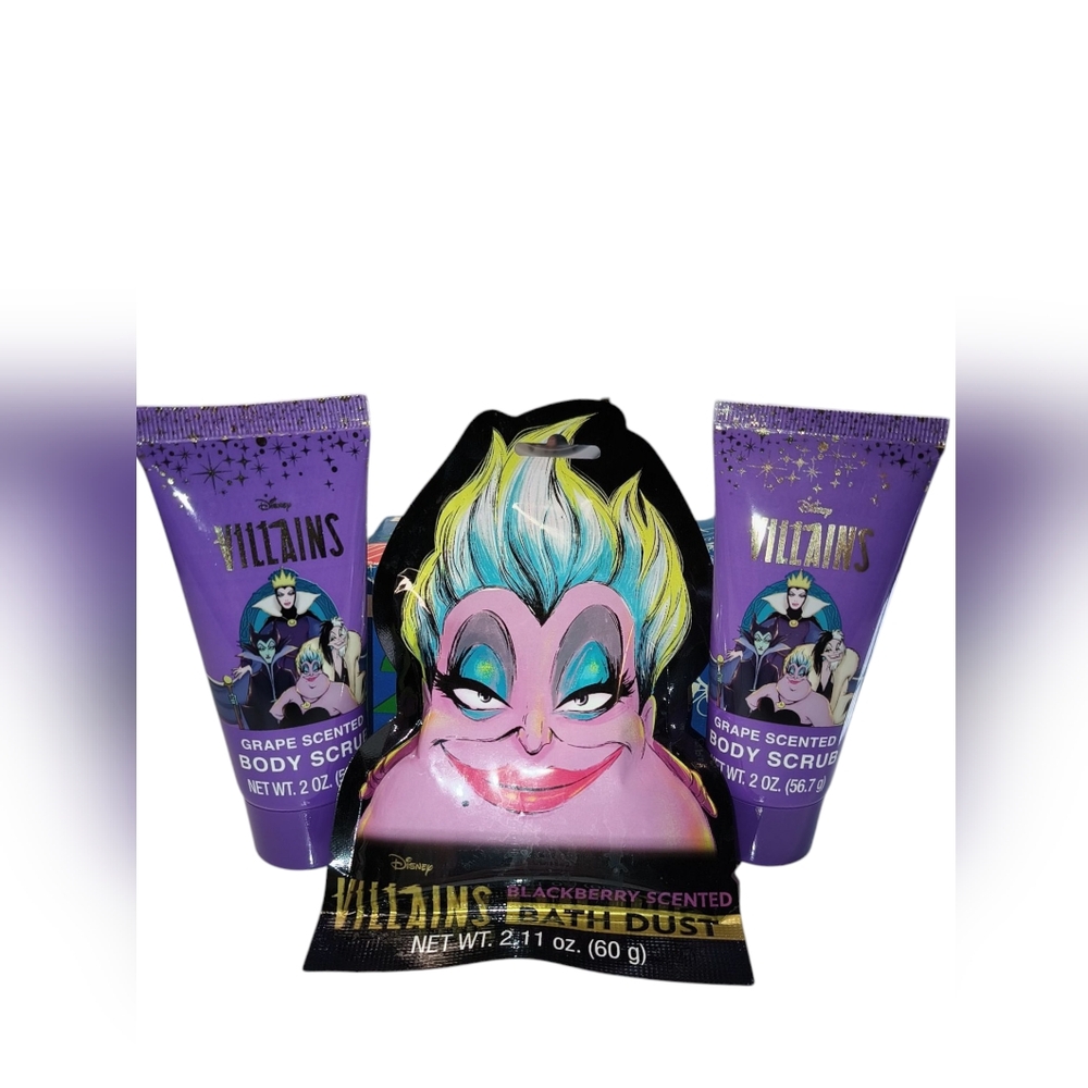 Disney Villains Bath Set 3 Piece Bundle/Body Scrub/Bath Dust